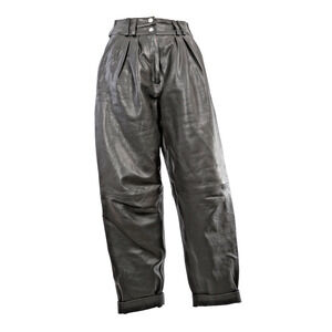 BALMAIN Black Lambskin Leather High Waist Paperbag Pants Size 36